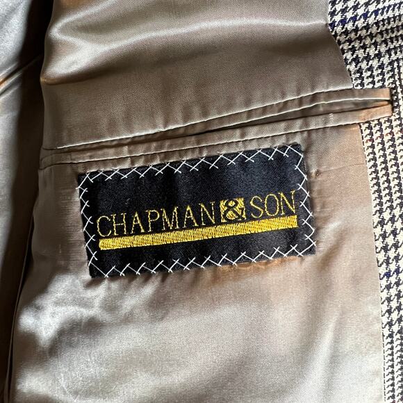 Hickey Freeman Silk and Wool Blazer Men's 40R Tan and Black Houndstooth - Picture 5 of 9